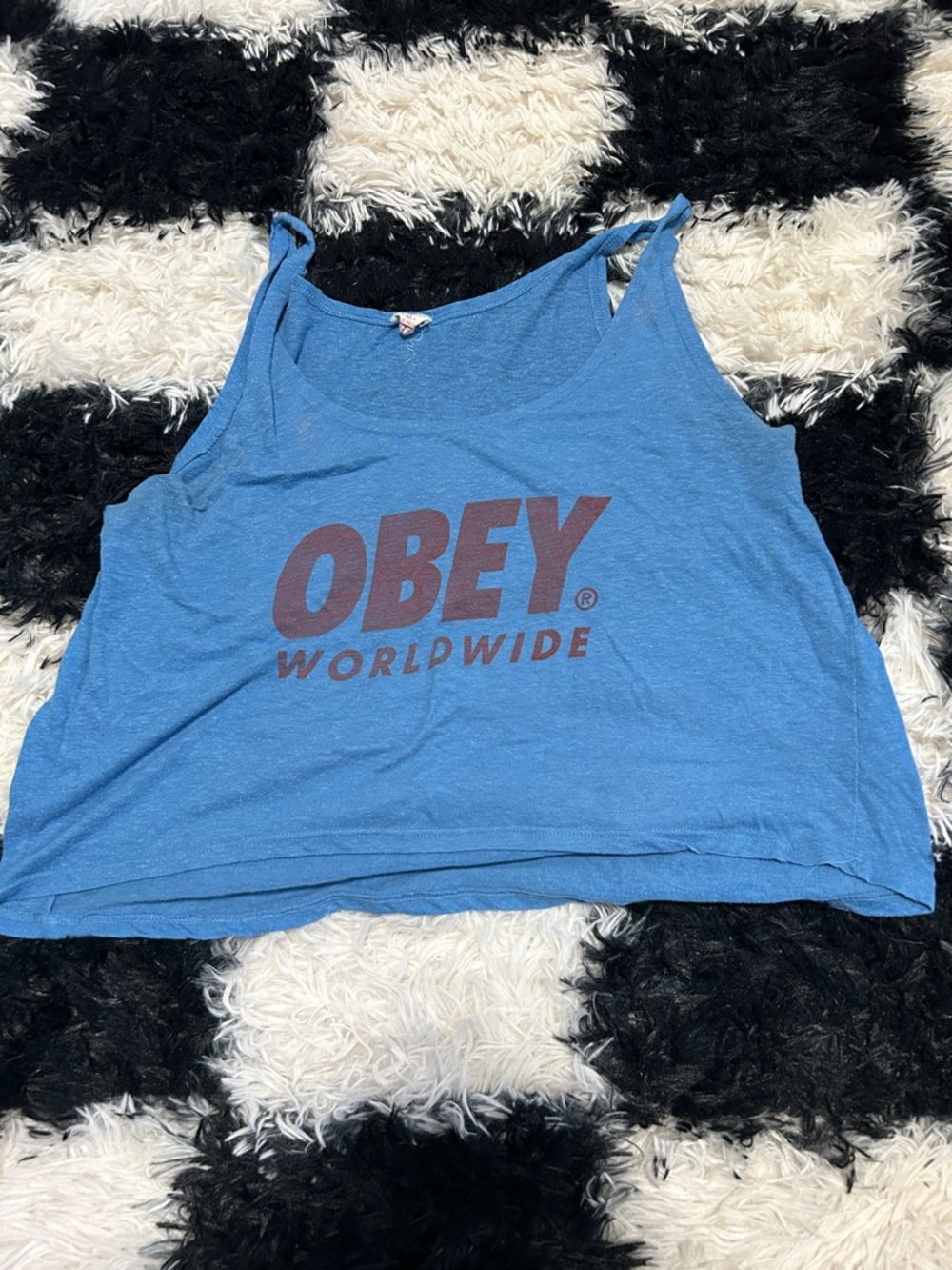 Obey Blue Scoop Neck Graphic Tank with Maroon Logo